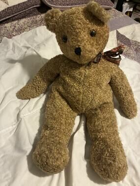 Ty Classic 1991 Vintage Curly Bear 16" Brown Teddy Plaid Bow PVC Pellets